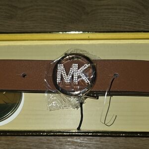 Michael Kors Brown Belt with Silver MK Logo